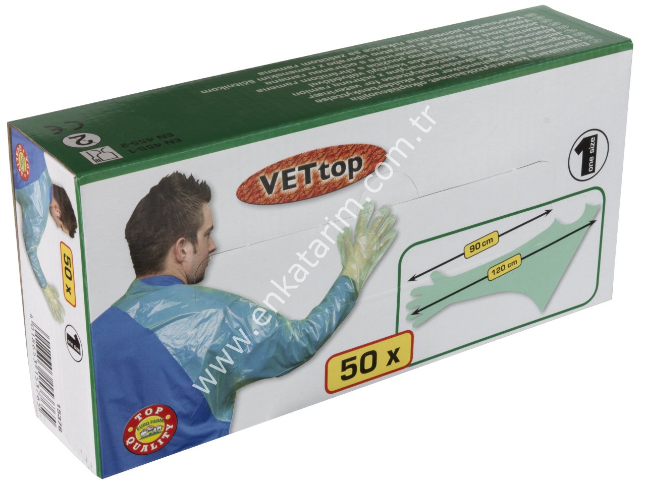 VETtop omuz ve göğüs korumalı veteriner eldiveni, 120 cm, 50 adet