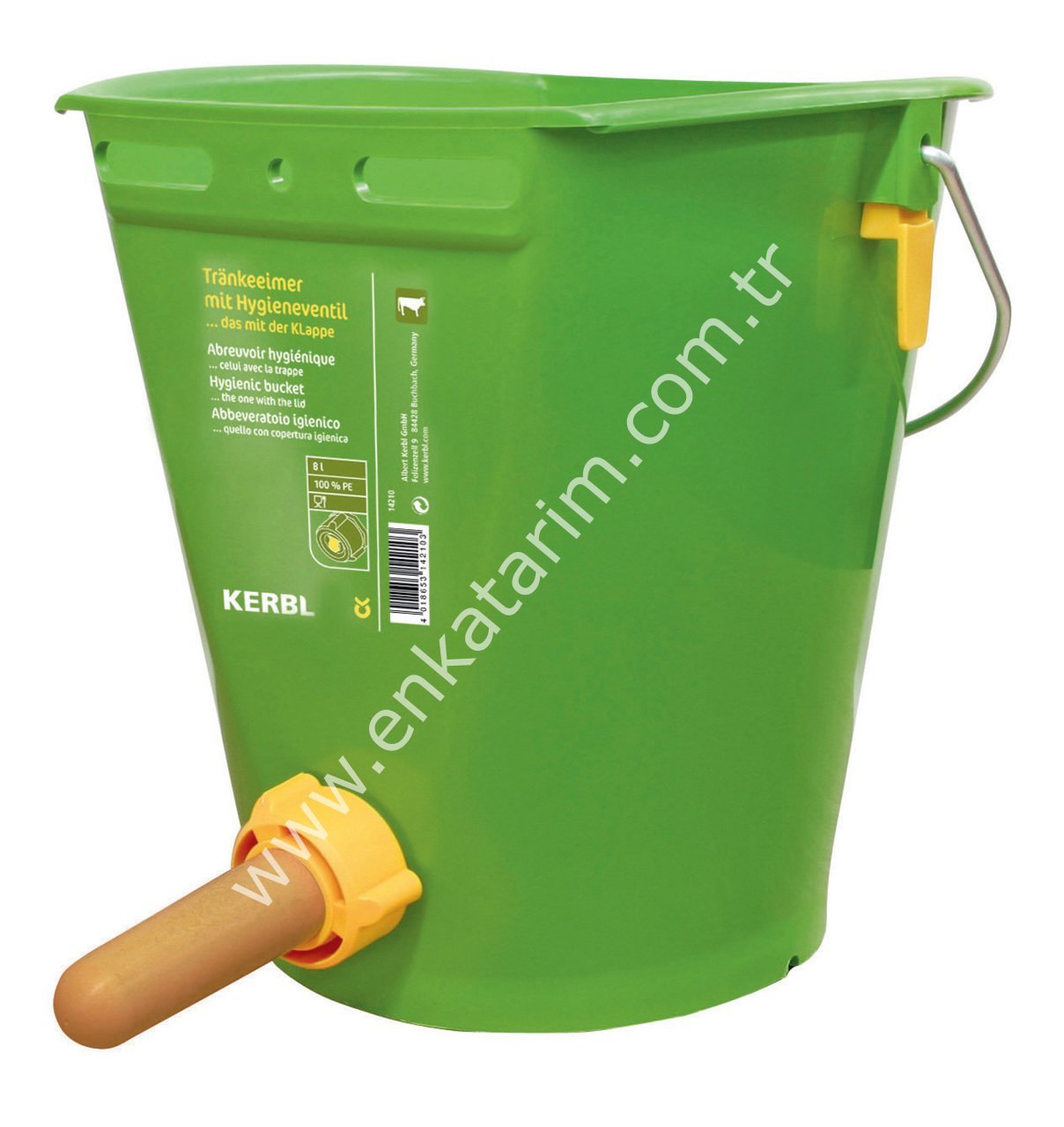 Hijyenik emzikli ve hijyenik valfli 8 lt, skalalı, metal kulplu buzağı emzirme kovası, komple set