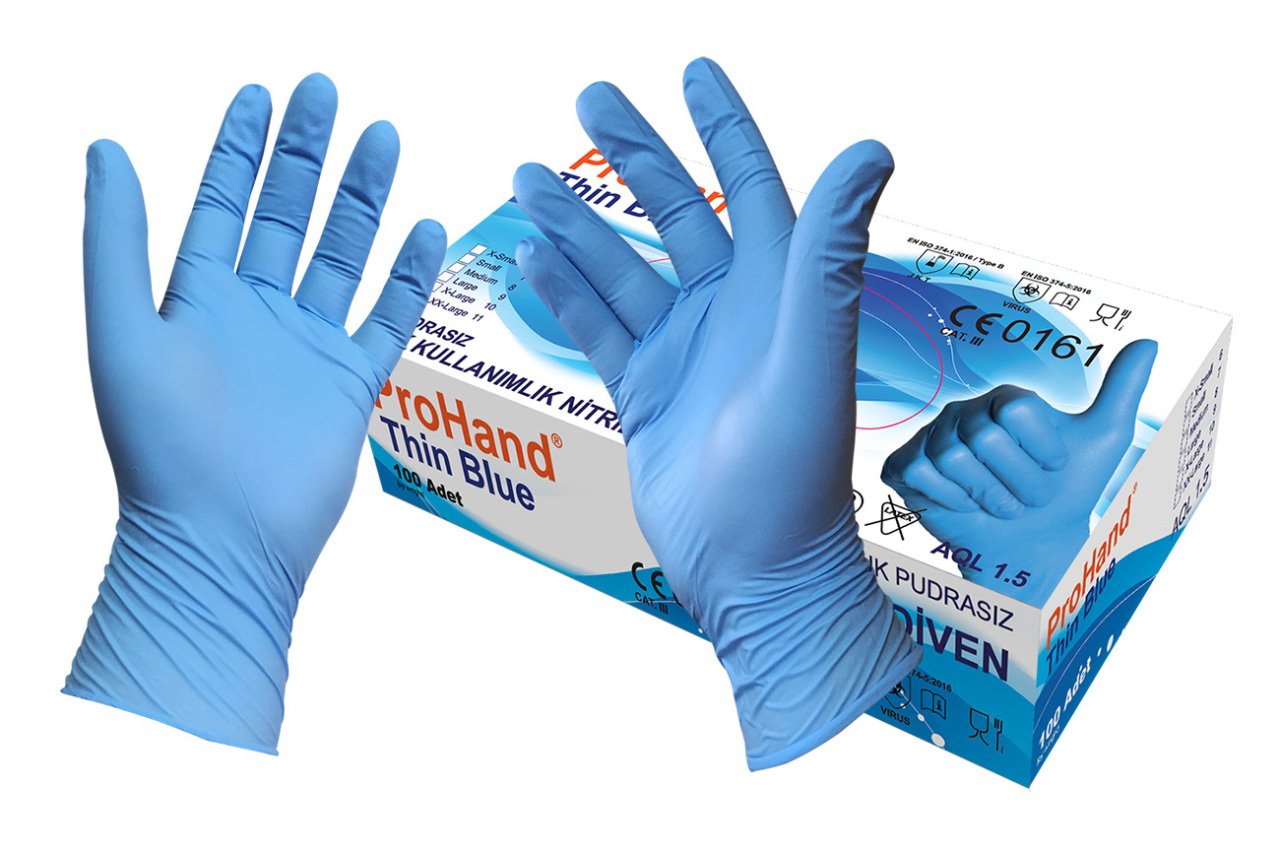 Prohand thin blue tek kullanımlık nitril eldiven