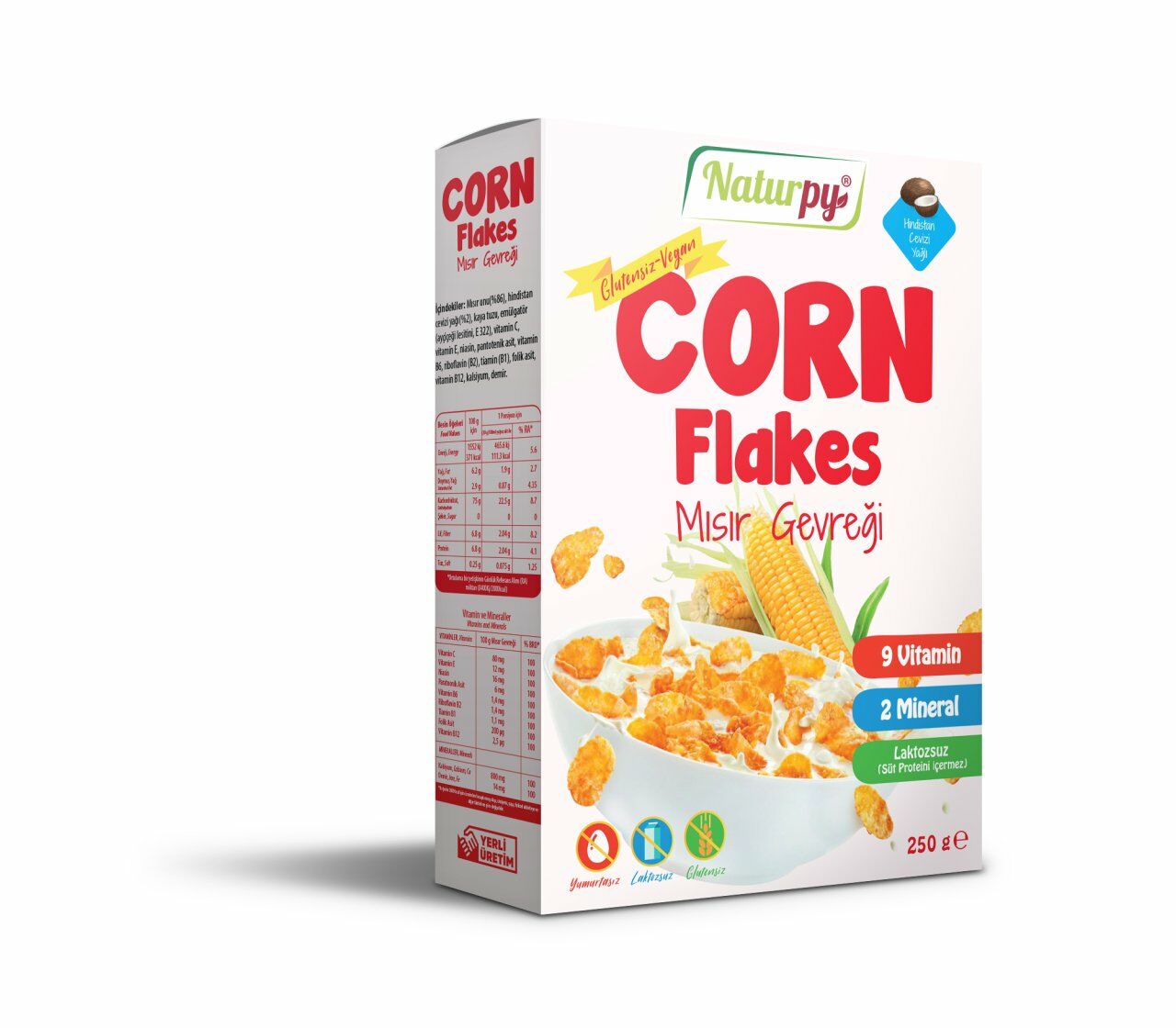Glutensiz Vegan Laktozsuz Corn Flakes - Mısır Gevreği 250 g (Hindistan Cevizi Yağlı)