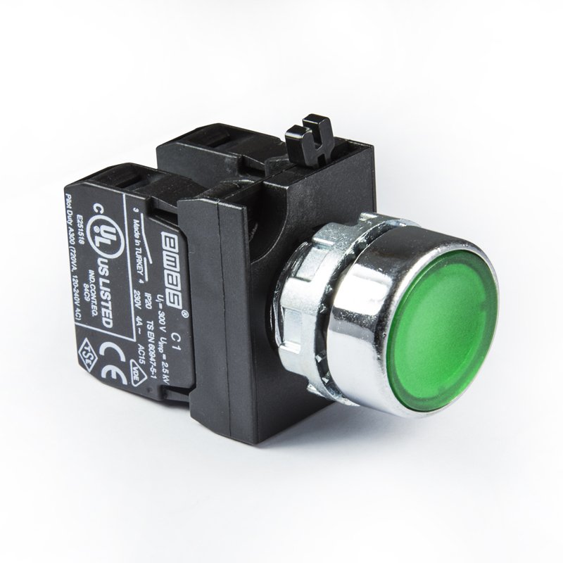 Emas CM101DY Yeşil Metal Gövdeli Butonlar 2 NA