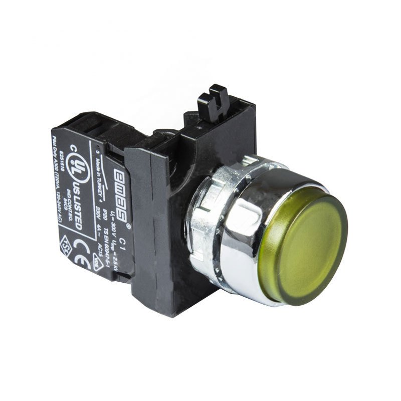Emas CM102HS 1 NA 1NK Sarı Çıkık Yaylı Kumanda Butonu