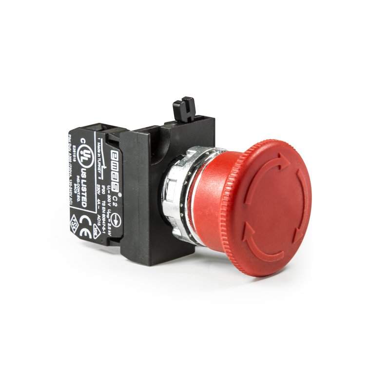 Emas CM200E Çevirmeli Acil Stop Kumanda Butonu Kırmızı 40 mm 1 NK