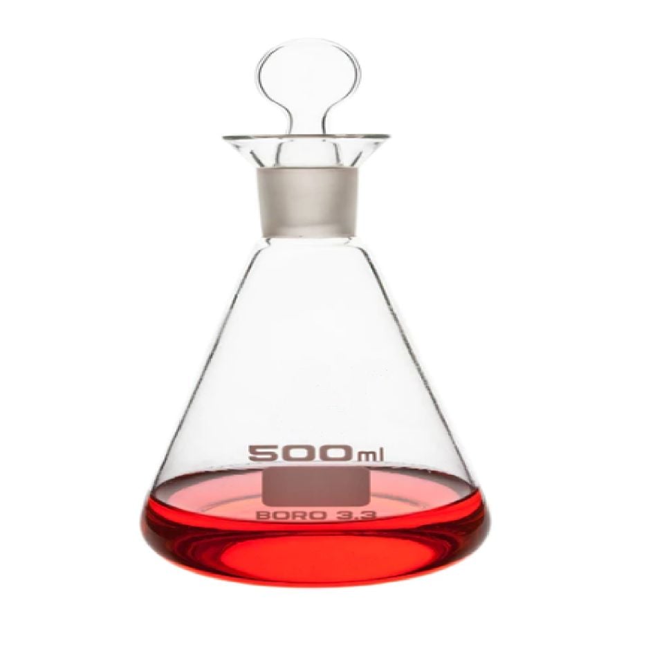 Iodine Conical Flask 250ml - With Glass Lid - NS24/29 - Iodine Determination Bottle