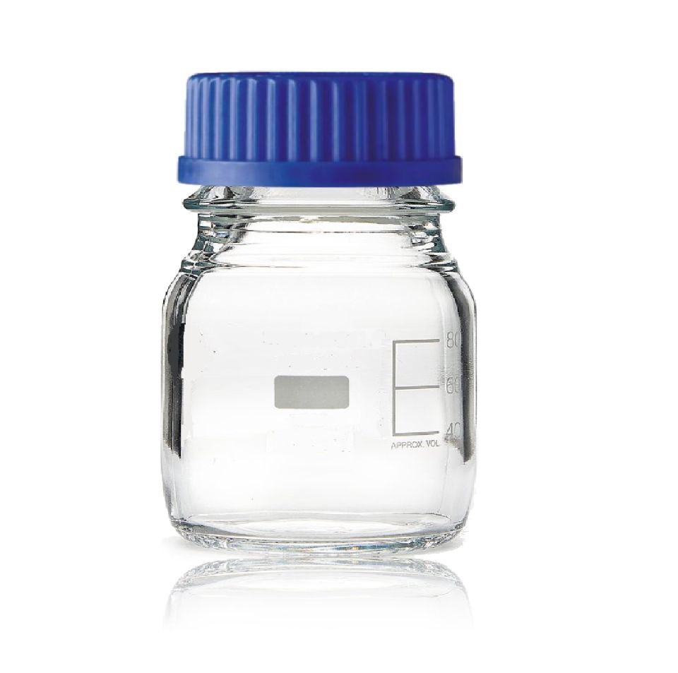 AUTOCLAVE BOTTLE TRANSPARENT 100 ML GL 45 BLUE CAP BORO 3.3