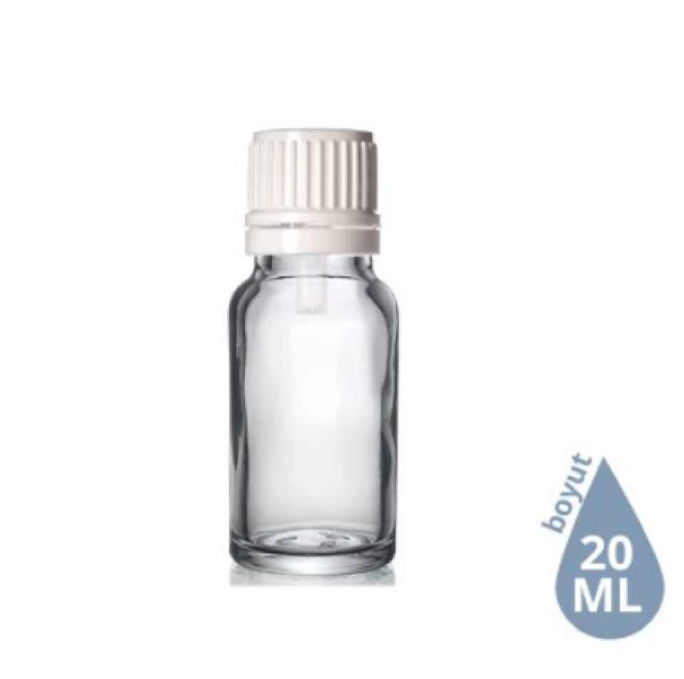 Dropper Cam Şişe 20 ml Şeffaf Beyaz İçten Damlalıklı Euro Kapak