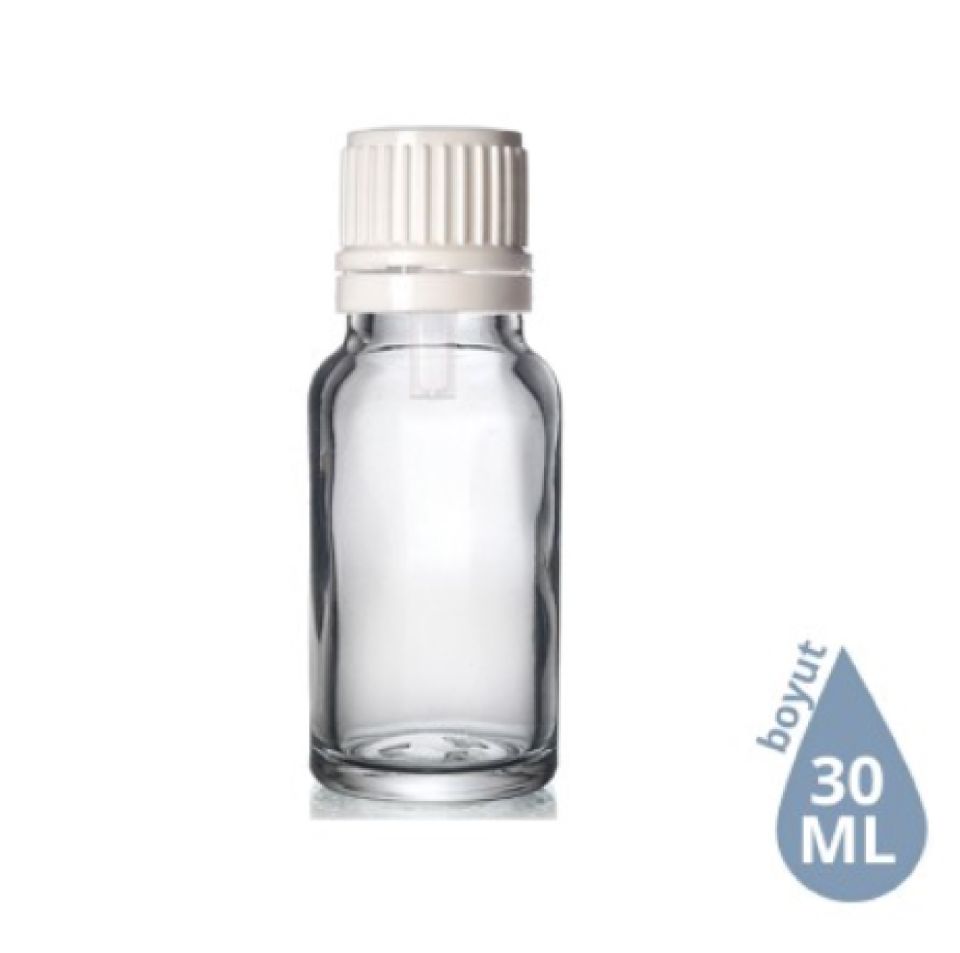 Dropper Cam Şişe 30 ml Şeffaf Beyaz İçten Damlalıklı Euro Kapak