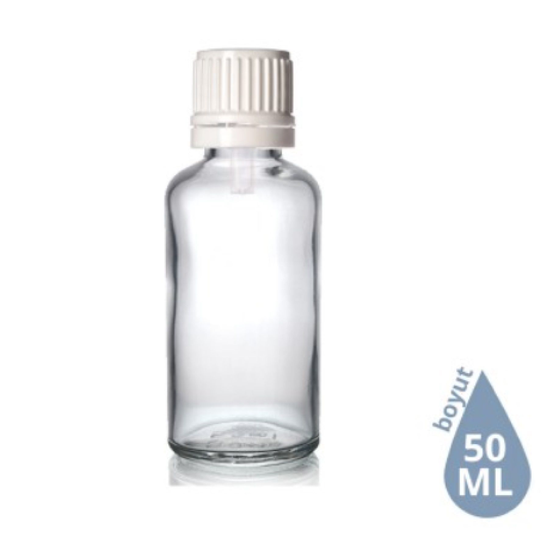 Dropper Cam Şişe 50 ml Şeffaf Beyaz İçten Damlalıklı Euro Kapak