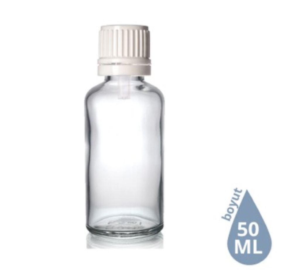 Dropper Cam Şişe 50 ml Şeffaf Beyaz İçten Damlalıklı Euro Kapak