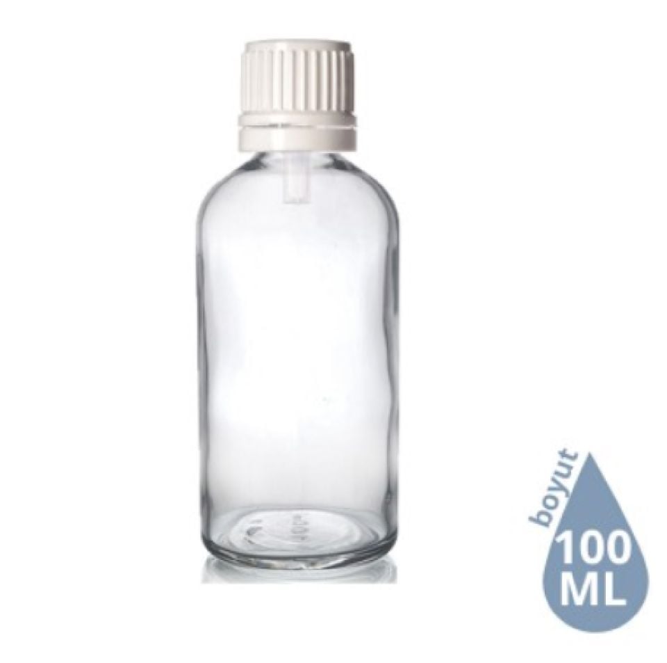 Dropper Cam Şişe 100 ml Şeffaf Beyaz İçten Damlalıklı Euro Kapak
