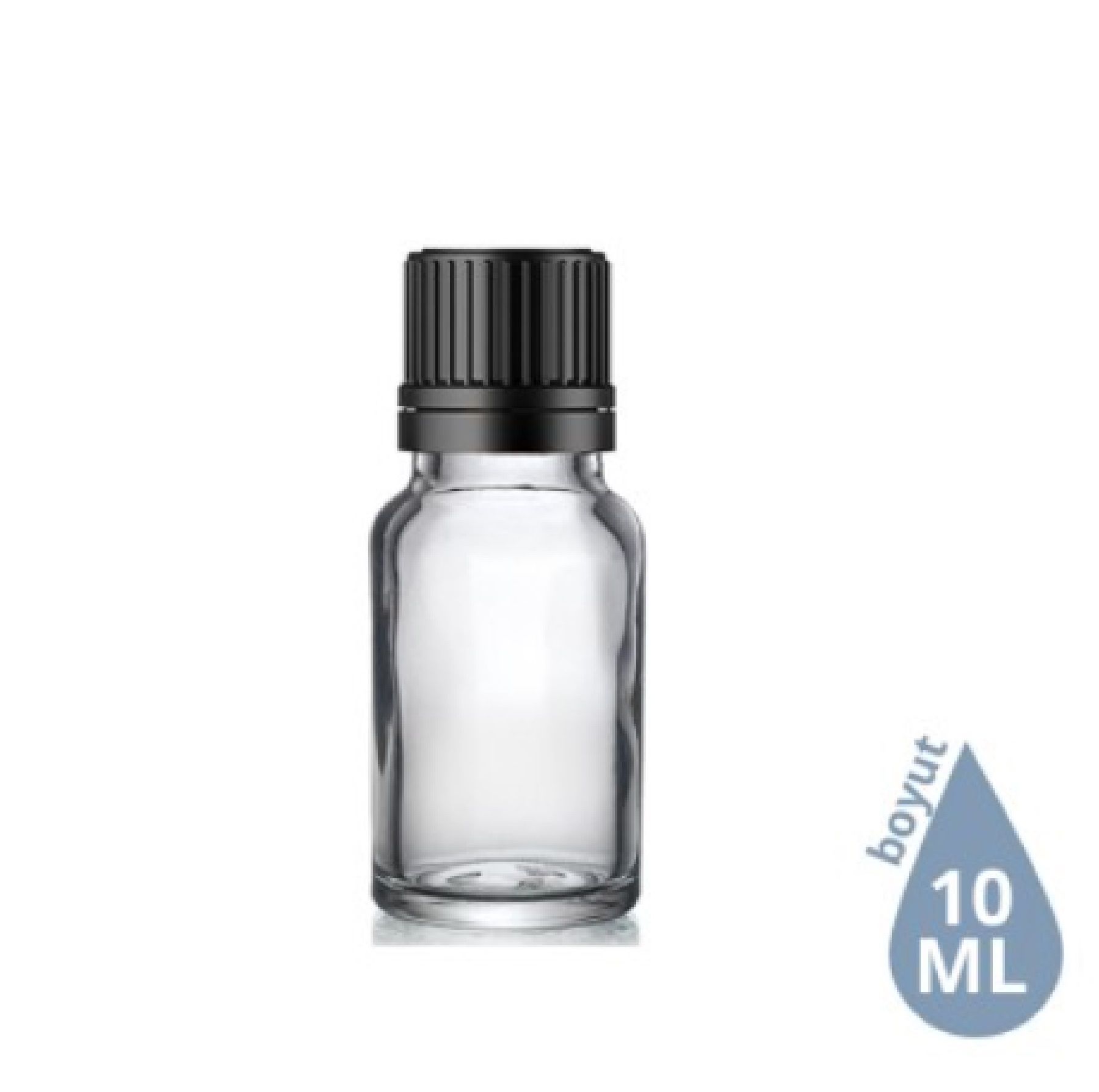 Dropper Cam Şişe 10 ml Şeffaf Siyah İçten Damlalıklı Euro Kapak