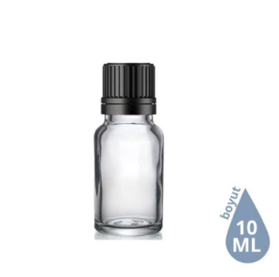 Dropper Cam Şişe 10 ml Şeffaf Siyah İçten Damlalıklı Euro Kapak