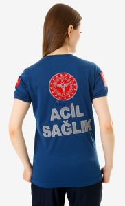 İ-SPORTİVE V Yaka Kısa Kol Acil Sağlık Spor T-Shirt - İndigo (Petrol Mavisi)