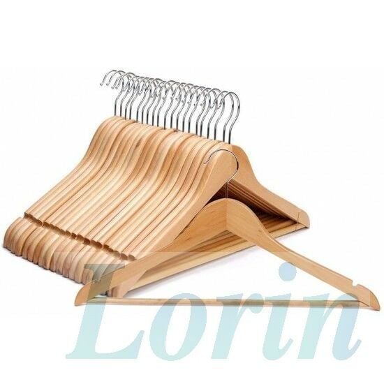 Lorin Ahşap Elbise Askı 12 Li Set Doğal Renk Naturel CS1005H