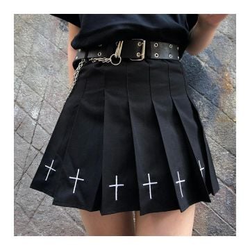 Anime Harajuku Punk Cross Print Dark Mini Etek