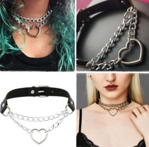 ZİNCİRLİ KALP DETAY DERİ CHOKER