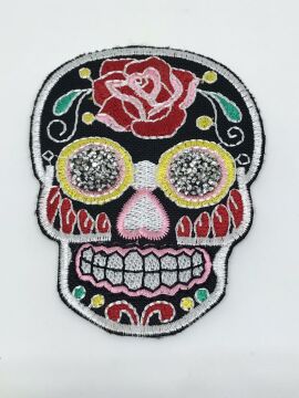 Ütü ile Yapışabilen Punk Rock Çiçek Gözü Taşlı Kafatası Nakış Arma