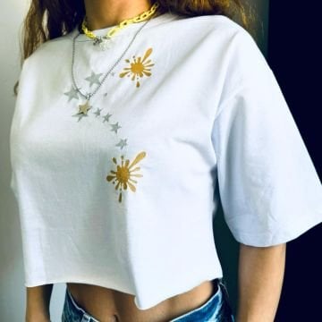 Yıldız Geçidi Beyaz Crop T-Shirt