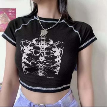 Harajuku Fashion Agnong Resuct Yarım Kadın Crop T-shirt