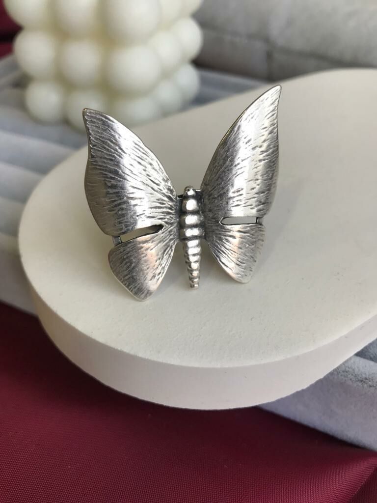 Big Butterfly Gümüş Kaplama Ayarlanabilir Yüzük