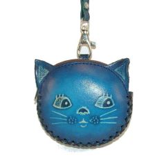 Mavi Kedi Cüzdan ( Gerçek Deri / El Yapımı)