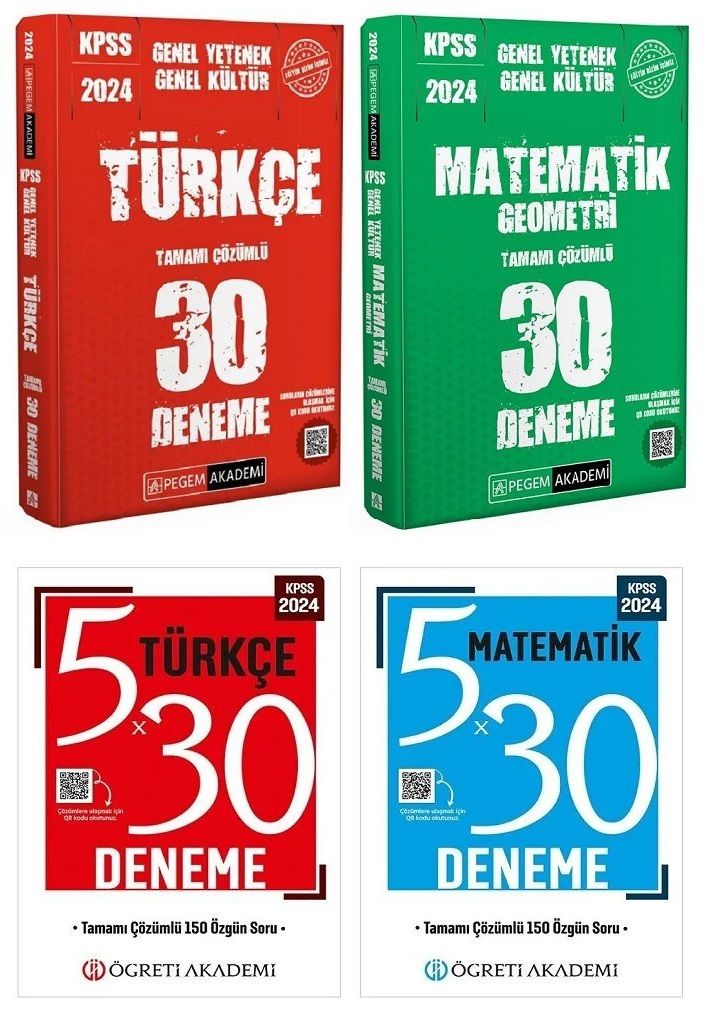 Pegem + Öğreti 2024 KPSS Türkçe+Matematik 60+10 Deneme 4 lü Set Pegem + Öğreti Akademi Yayınları
