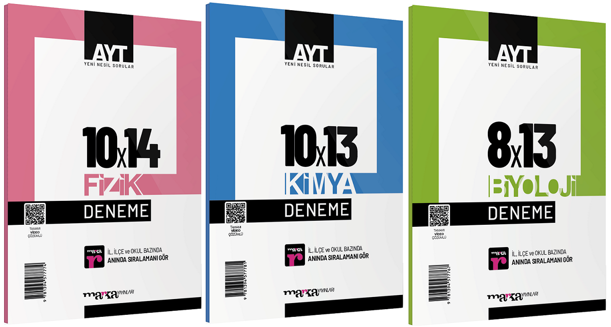 Marka YKS AYT Fizik+Kimya+Biyoloji Deneme 3 lü Set Marka Yayınları