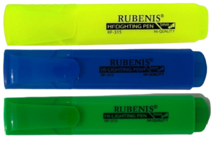 Rubenis Fosforlu İşaretleme Kalemi Sarı + Mavi + Yeşil 3 lü Set RF-315