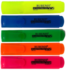 Rubenis Fosforlu İşaretleme Kalemi Sarı + Mavi + Yeşil + Turuncu + Pembe 5 li Set RF-315