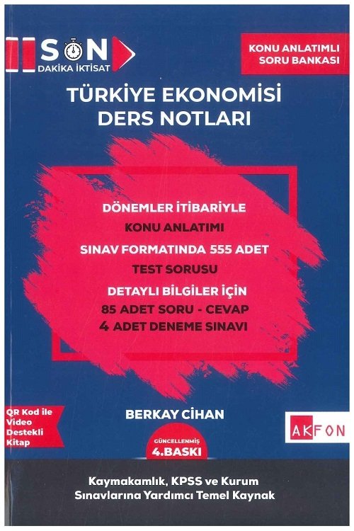 Akfon Kaymakamlık KPSS Son Dakika Türkiye Ekonomisi Ders Notları 4. Baskı - Berkay Cihan Akfon Yayınları