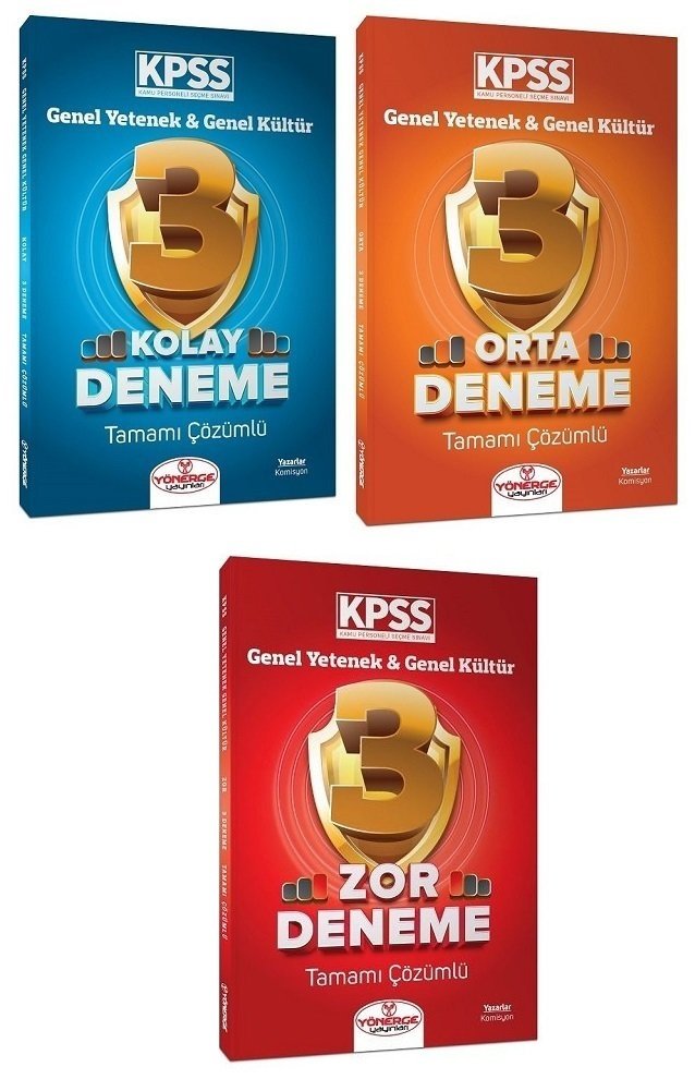 Yönerge KPSS Genel Yetenek Genel Kültür Kolay+Orta+Zor 9 Deneme Çözümlü 3 lü Set Yönerge Yayınları