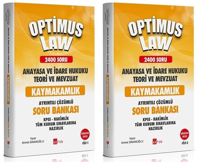 Akfon 2022 Kaymakamlık Optimus Law Anayasa ve İdare Hukuku 2400 Soru Bankası 2 Cilt Çözümlü - Ahmet Sinanoğlu Akfon Yayınları