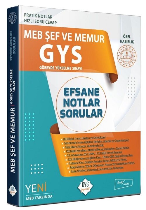 GYS Yayıncılık MEB Milli Eğitim Bakanlığı Şef ve Memur Efsane Notlar Sorular Konu Özetli Soru Bankası Görevde Yükselme GYS Yayıncılık