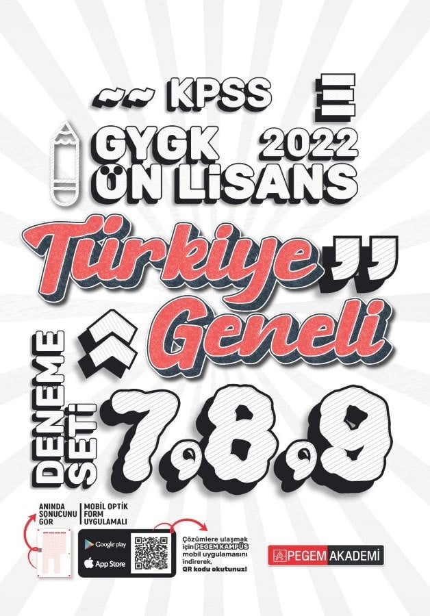 Pegem 2022 KPSS Lise Ön Lisans Türkiye Geneli 3 Deneme (7-8-9) Pegem Akademi Yayınları