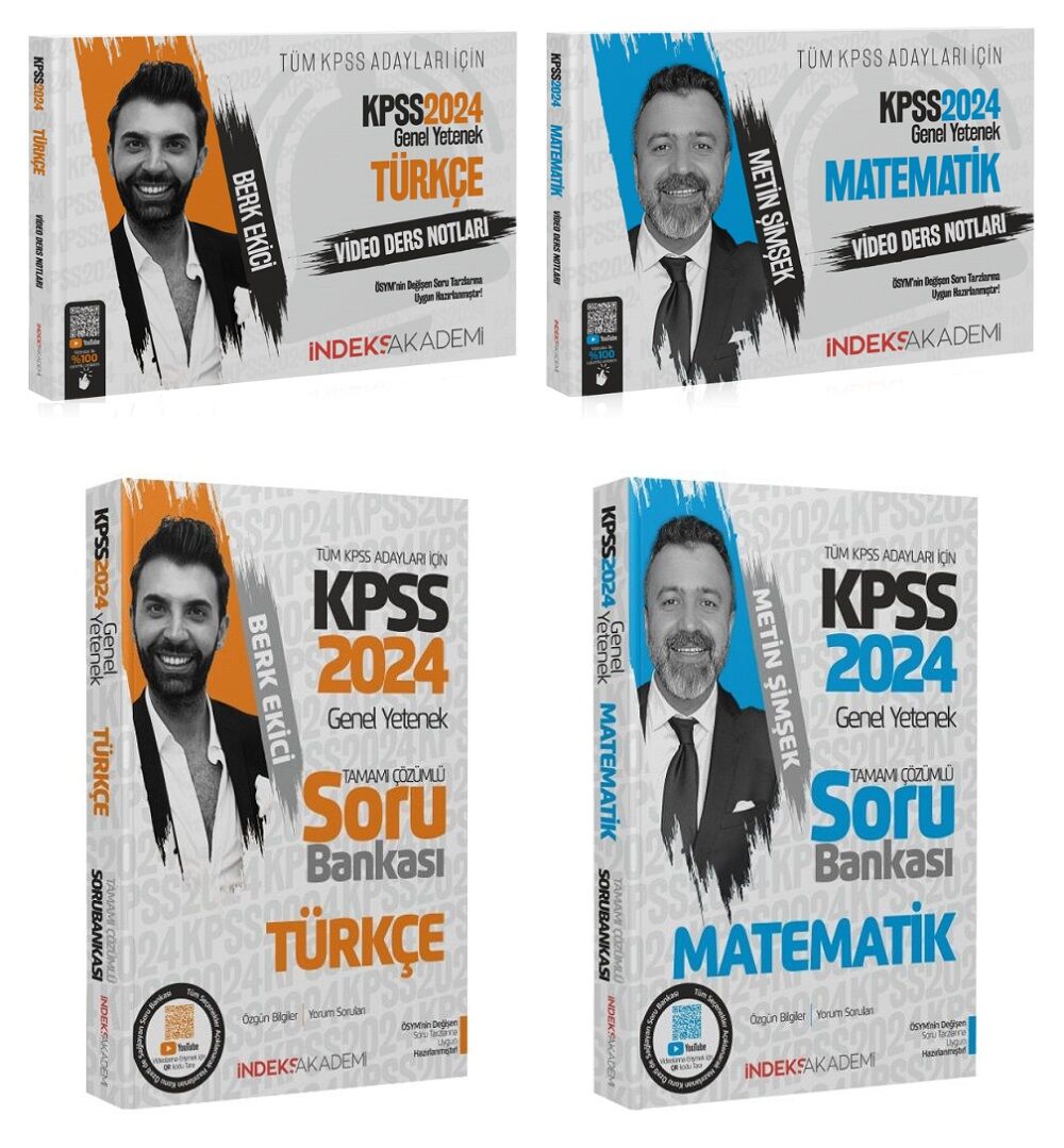 İndeks Akademi 2024 KPSS Türkçe+Matematik Video Ders Notları + Soru Bankası 4 lü Set İndeks Akademi Yayıncılık