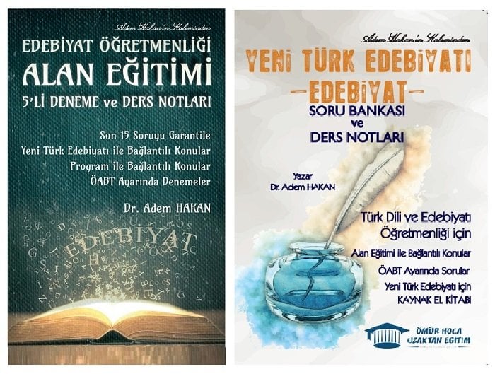 Adem Hakan ÖABT Türk Dili ve Edebiyatı Soru Bankası, 5 Deneme ve Ders Notları 2 li Set Adem Hakan + Ömür Güner Hoca