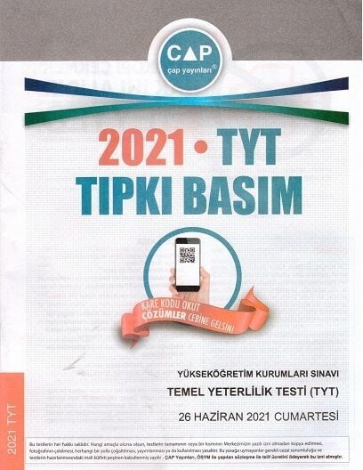 Çap Yayınları 2021 TYT Tıpkı Basım Çıkmış Sorular Çap Yayınları