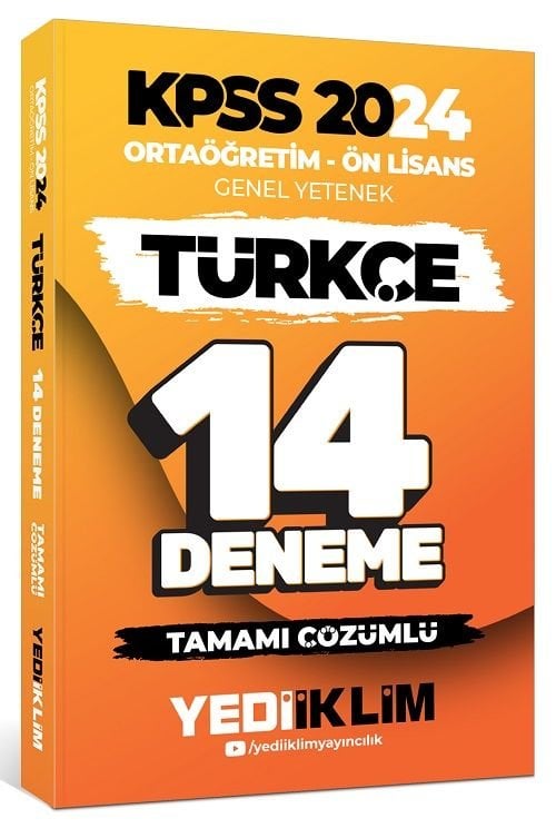 Yediiklim 2024 KPSS Lise Ortaöğretim Ön Lisans Türkçe 14 Deneme Çözümlü Yediiklim Yayınları