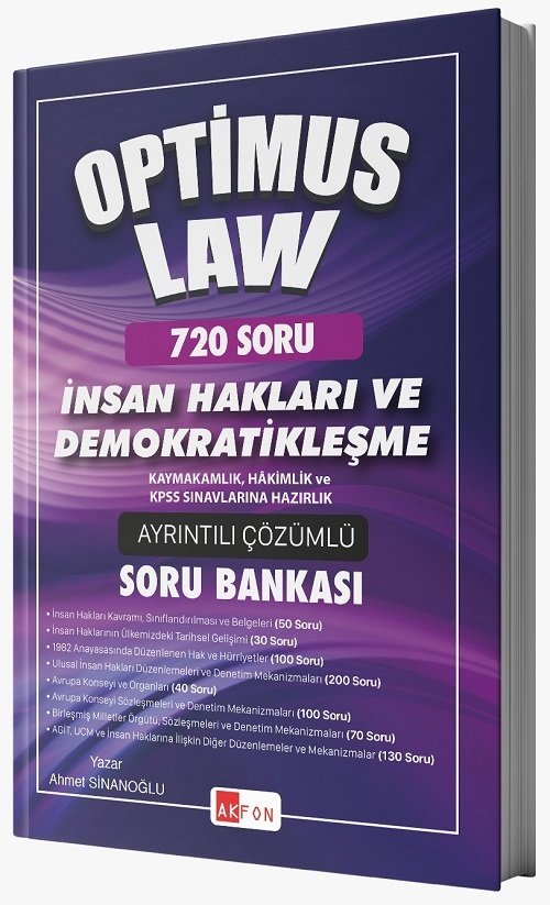 Akfon Kaymakamlık Optimus Law İnsan Hakları ve Demokratikleşme 720 Soru Bankası Çözümlü - Ahmet Sinanoğlu Akfon Yayınları