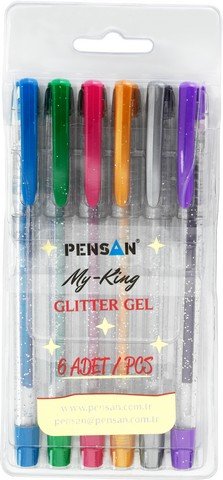 Pensan My King İnce Uçlu Keçeli Simli Jel Kalem Glitter Renkler 6 lı 1.0 mm