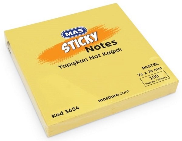 Mas Yapışkanlı Not Kağıdı Sarı 76x76 mm 100 Yaprak 3654