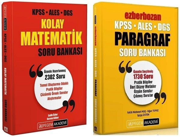 Pegem KPSS ALES DGS Kolay Matematik + Ezberbozan Paragraf Soru 2 li Set Pegem Akademi Yayınları