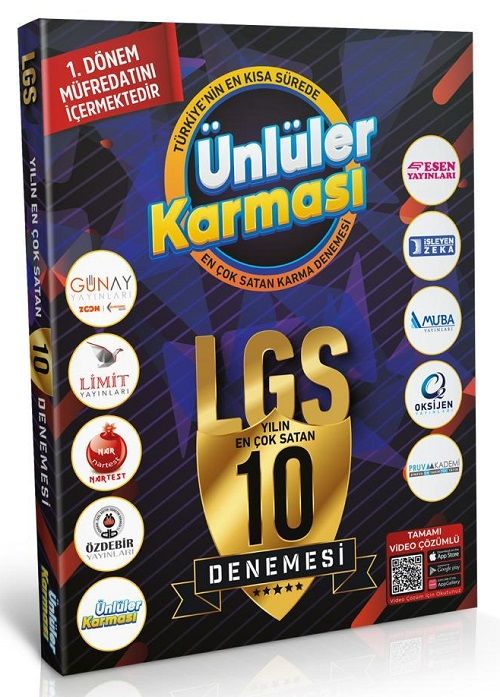 Ünlüler 8. Sınıf LGS 1. Dönem Ünlüler Karması 10 Deneme Ünlüler Yayınları
