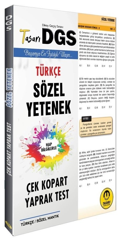 SÜPER FİYAT Tasarı 2020 DGS Türkçe Sözel Yetenek Yaprak Test Çek Kopart Tasarı Yayınları