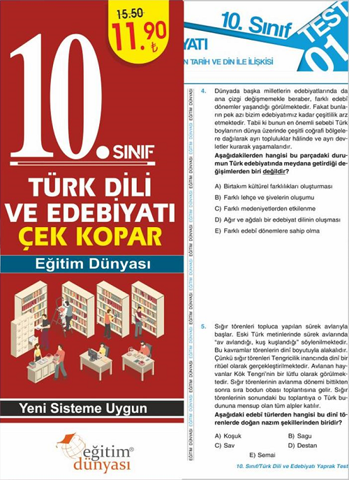 SÜPER FİYAT Eğitim Dünyası 10. Sınıf Türk Dili ve Edebiyatı Yaprak Test Çek Kopar Eğitim Dünyası Yayınları