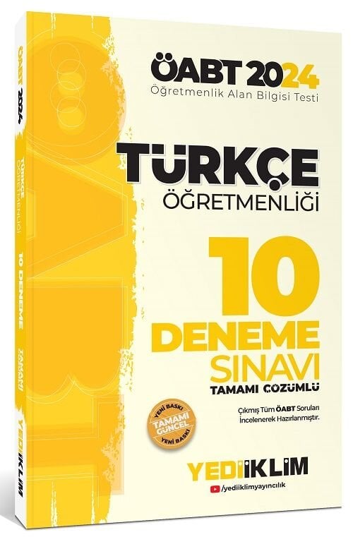 Yediiklim 2024 ÖABT Türkçe Öğretmenliği 10 Deneme Çözümlü Yediiklim Yayınları