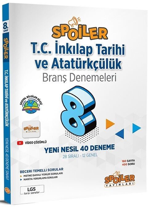 Spoiler 8. Sınıf TC İnkılap Tarihi ve Atatürkçülük Spoiler 40 Deneme Spoiler Yayınları