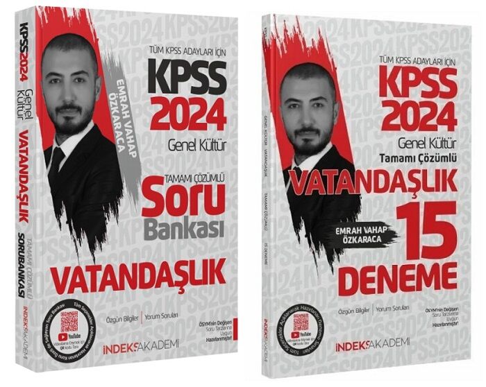 İndeks Akademi 2024 KPSS Vatandaşlık Soru Bankası + 15 Deneme 2 li Set - Emrah Vahap Özkaraca İndeks Akademi Yayıncılık