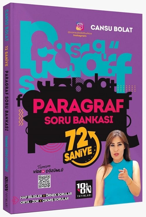 10da On KPSS DGS ALES TYT Paragraf 72 Saniye Soru Bankası Video Çözümlü - Cansu Bolat 10da On Yayınları