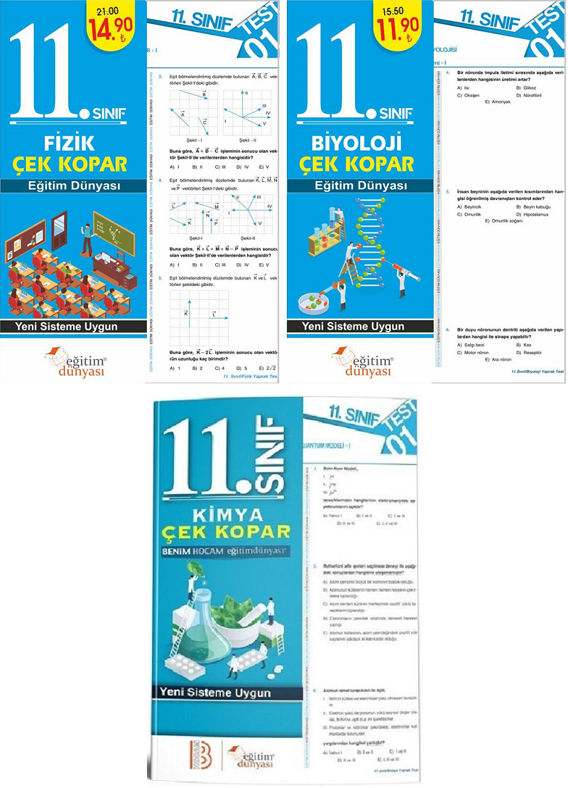 SÜPER FİYAT Eğitim Dünyası 11. Sınıf Fizik+Kimya+Biyoloji Yaprak Test Çek Kopar 3 lü Set Eğitim Dünyası Yayınları